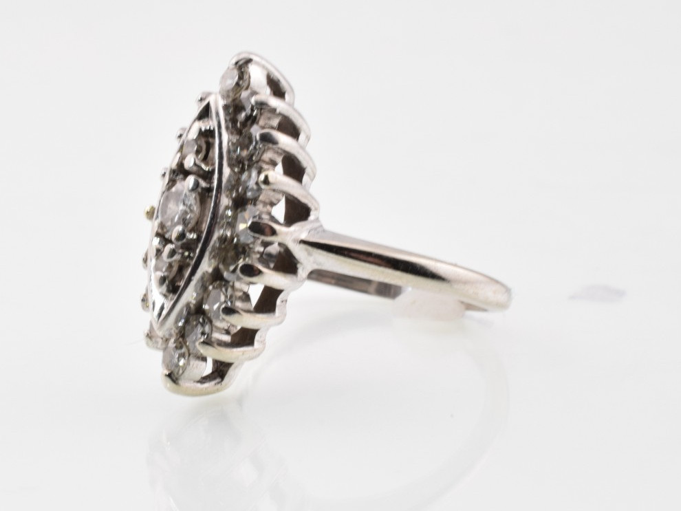 Vintage Diamond Cluster Shield Ring in 10k White Gold .60 Carats Size 3.75
