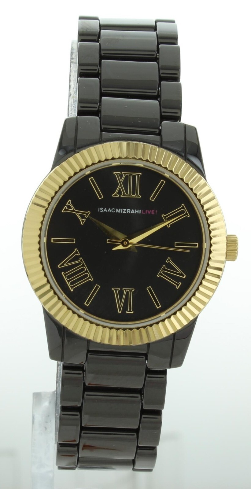 Isaac Mizrahi Live! Black Ceramic Classic Face Women’s Watch Gold Bezel IMZ601A