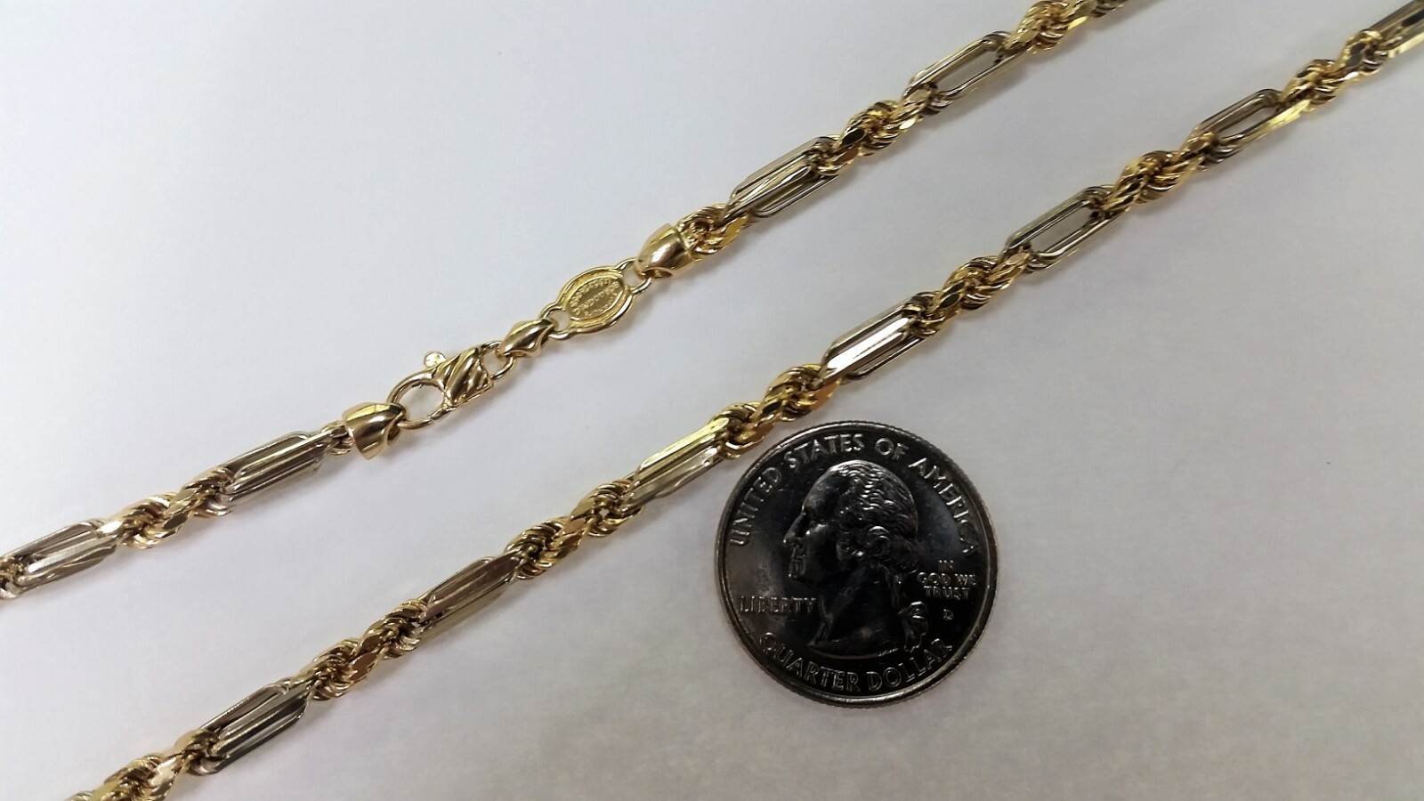 14K Gold Figarope Chain Yellow White 3mm ~ 4mm / 16″ ~ 28″
