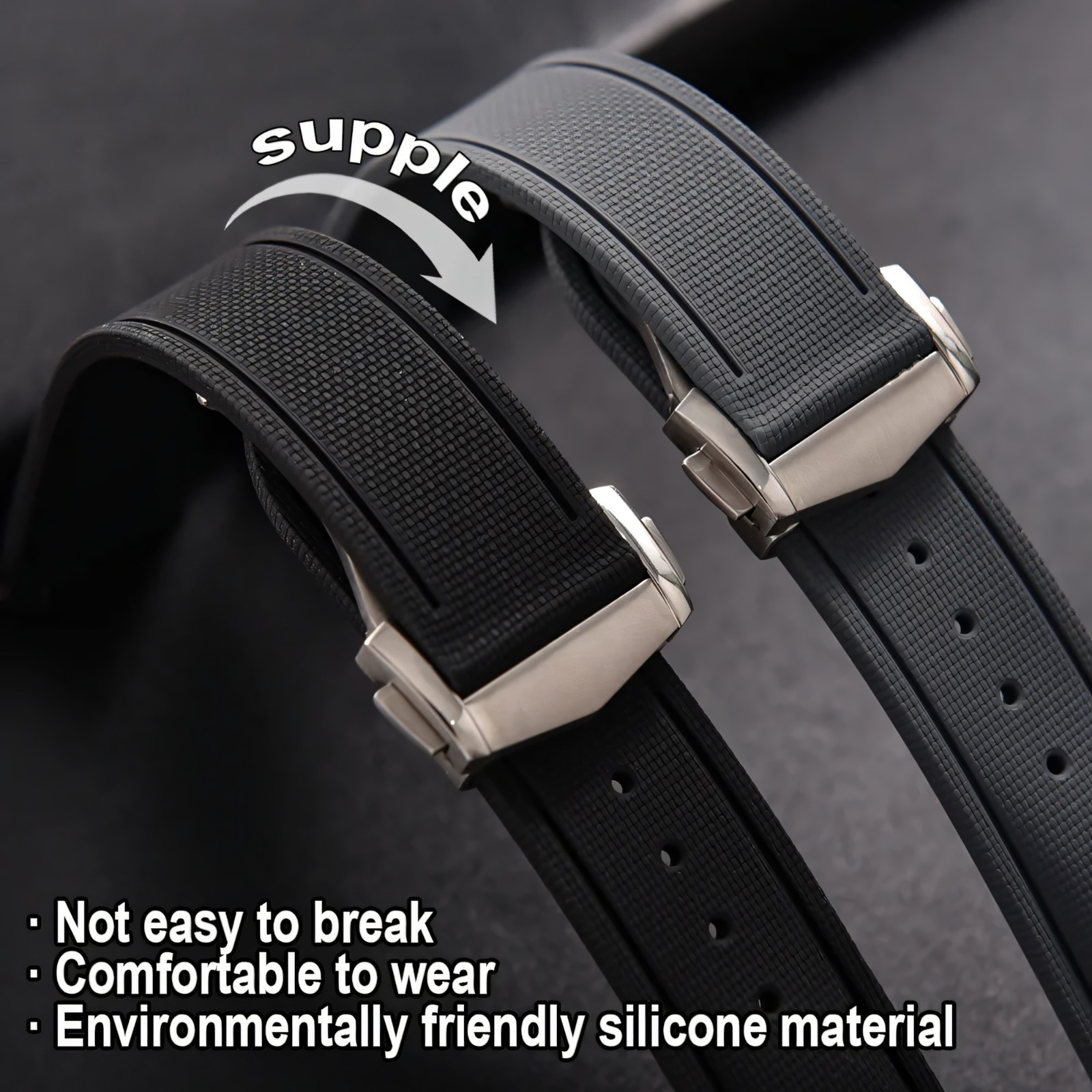 New Style FKM Rubber Watch Strap For 20mm 21mm 22mm Folding Buckle Watchbands