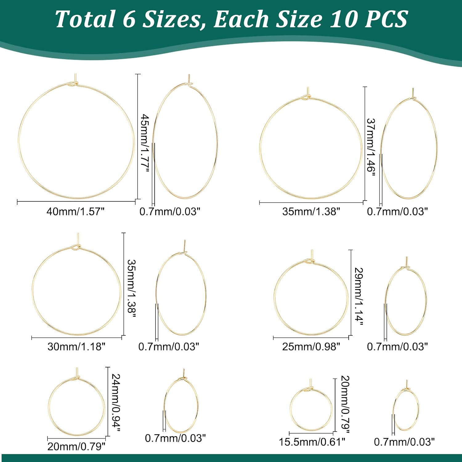 18K Gold Plated Beading Hoop Earring Stainless Steel Wine Glass Charm Rings D…