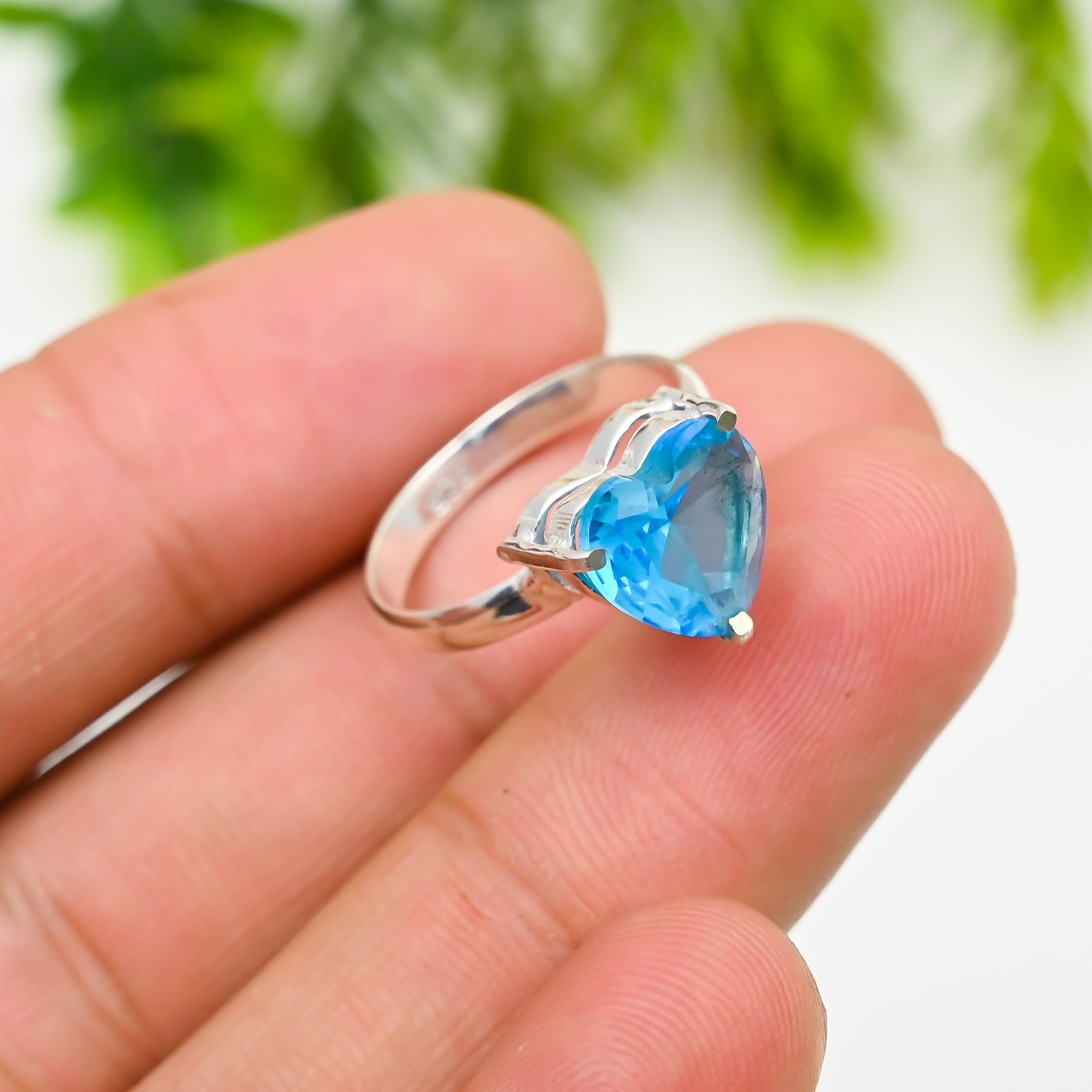 Blue Topaz Gemstone Round 925 Sterling Silver Handmade Jewelry Ring Gift For