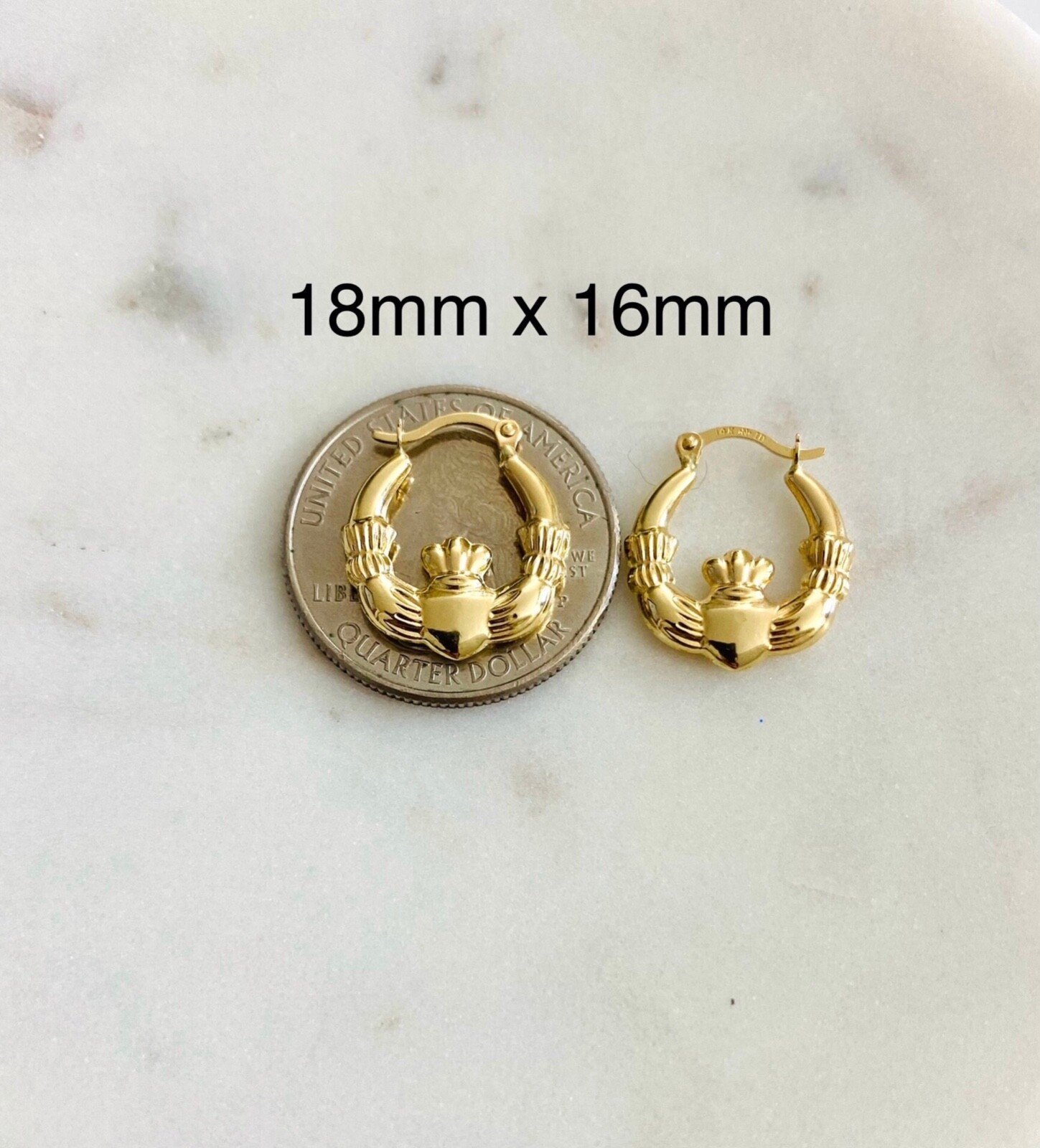 14k Real Gold Claddagh Hoop Earrings-2.5mm x 16mm 14K Gold Small Earrings- ER809