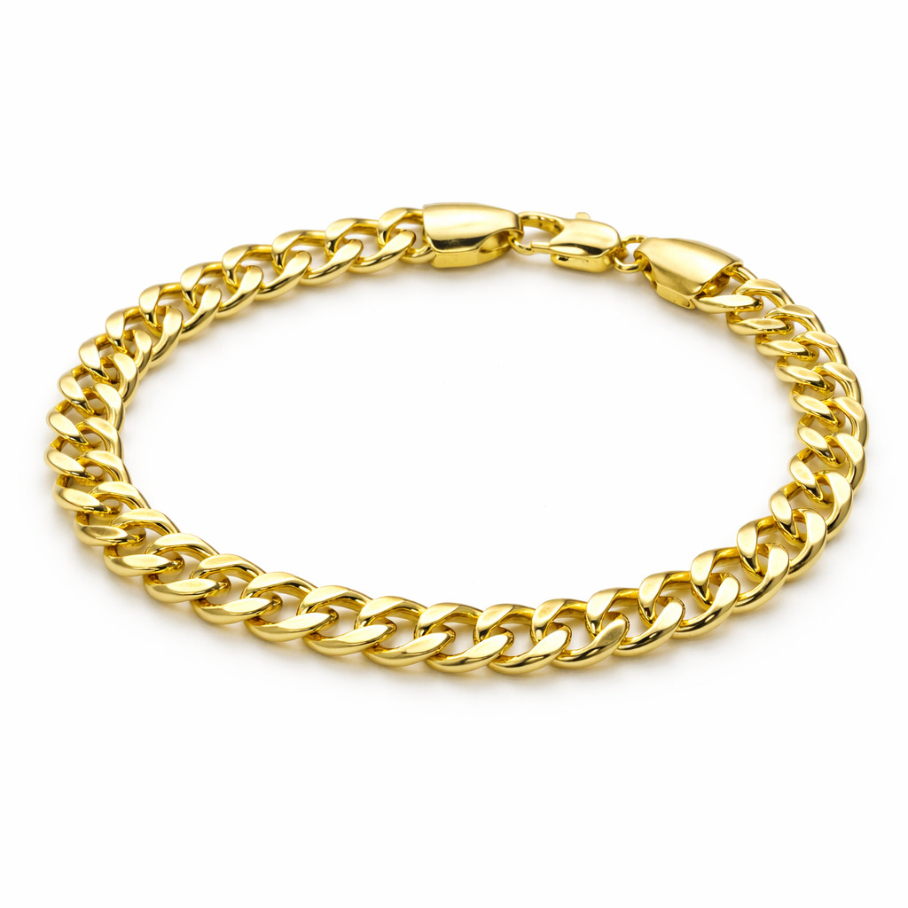 Italian 1/200 14K Yellow Gold Overlay Miami Cuban Bracelet Mens Womens 8 in mm