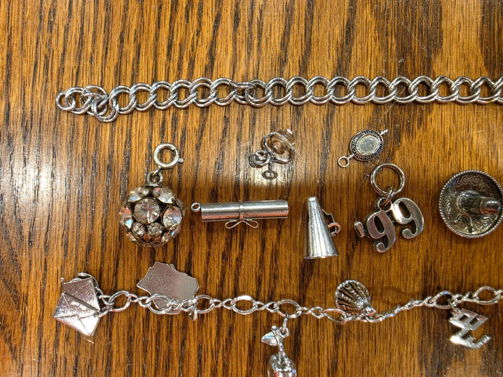 Two Vintage 925 Sterling Silver Charm Bracelets With Charms 45 Grams Not Scrap
