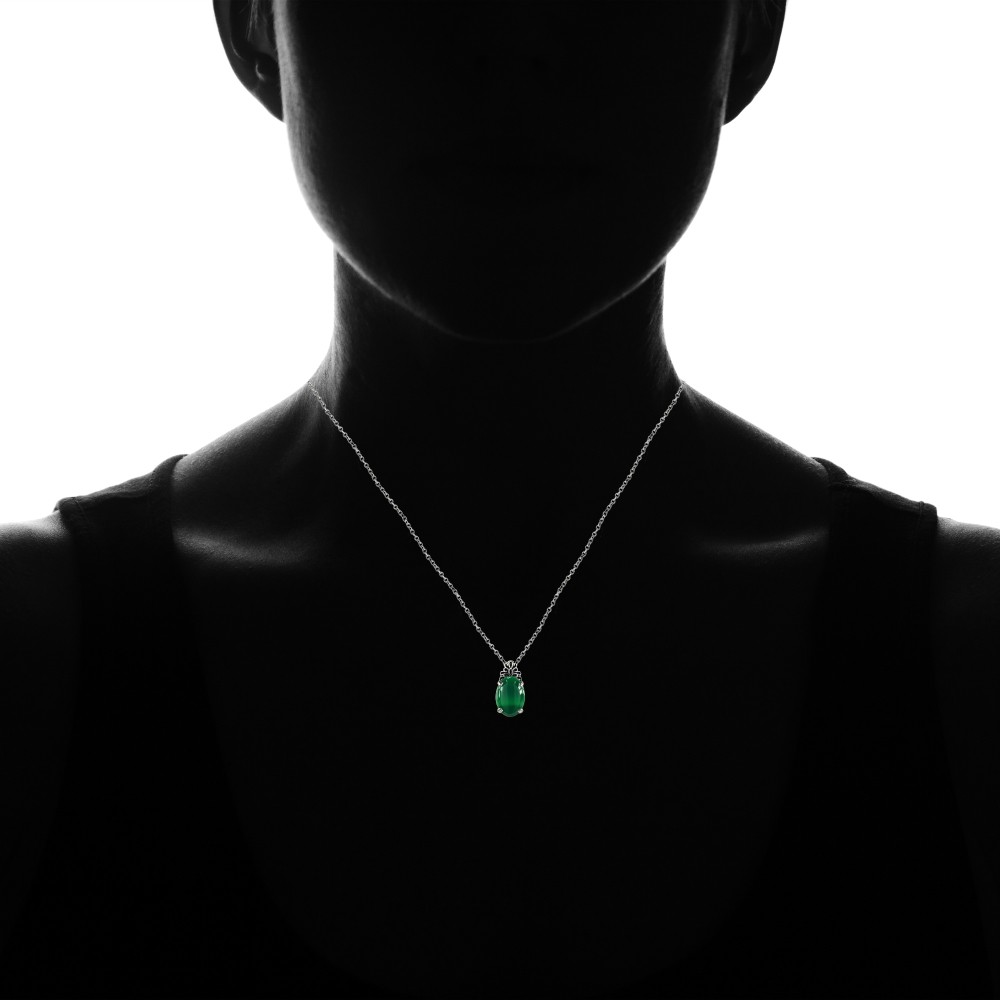 Oxidized Bali Inspired Filigree Oval Simulated Jade Necklace in 925 Silver