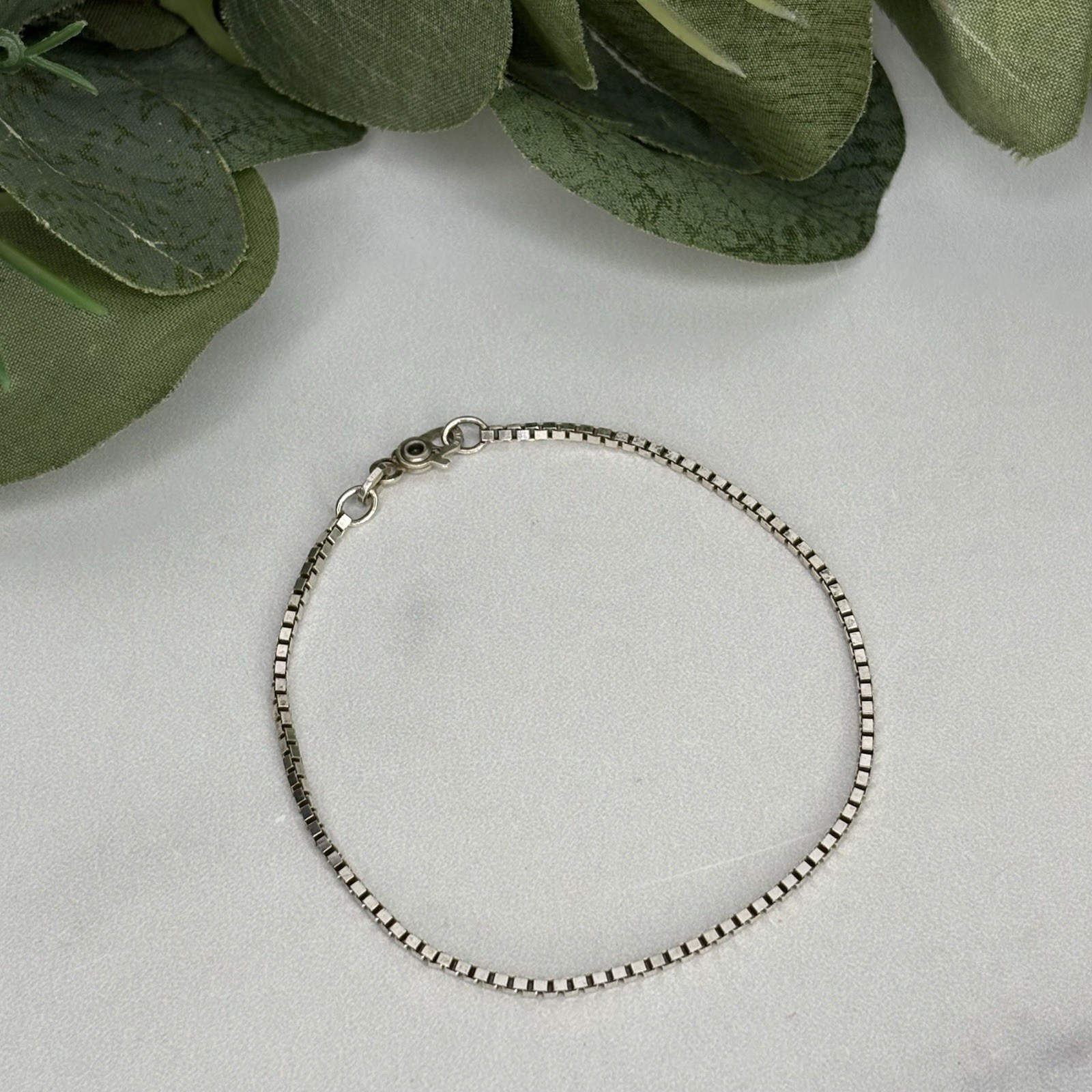 Ciani Sterling Silver 2mm Box Link Chain Bracelet Italy Scissor Clasp 6.75”
