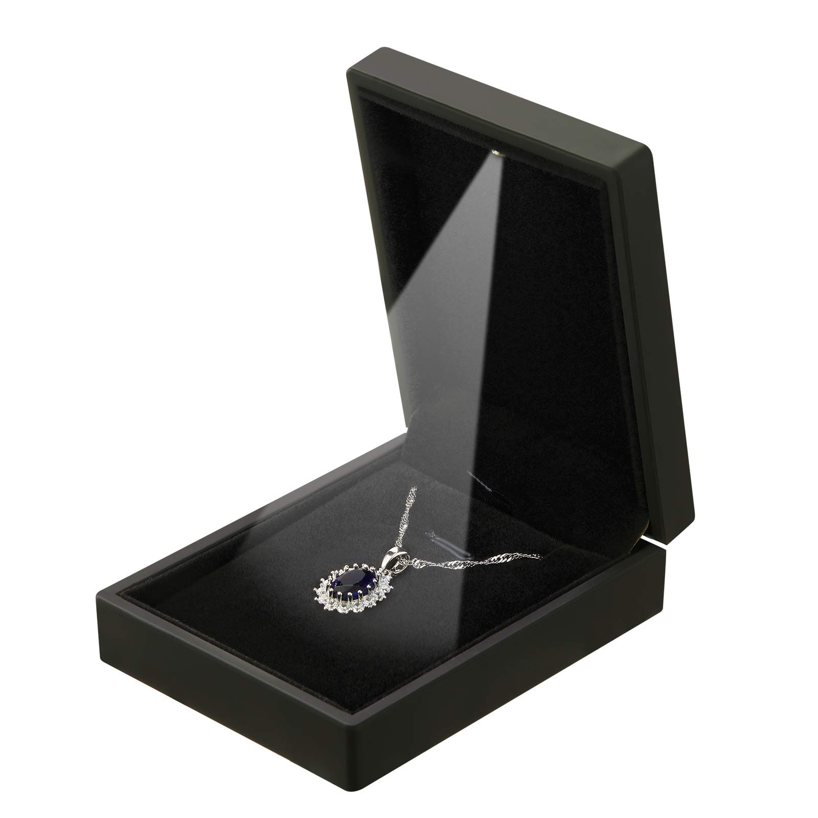 LED Light Pendant Necklace Gift Box, Velvet Jewelry Storage Display Case for …