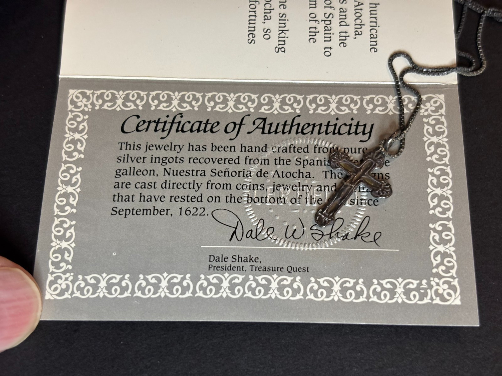 Vintage Atocha 1622 Shipwreck Silver Cross Necklace