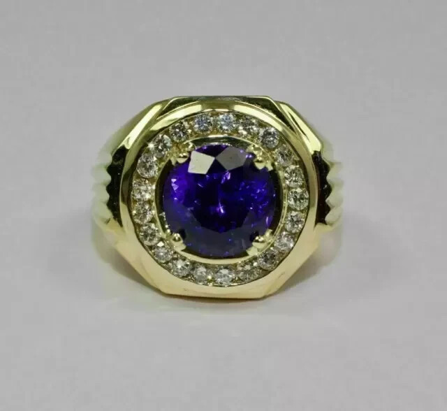 2.00 CT Round Cut Lab-Created Amethyst Men’s Wedding Ring 14K Yellow Gold Plated