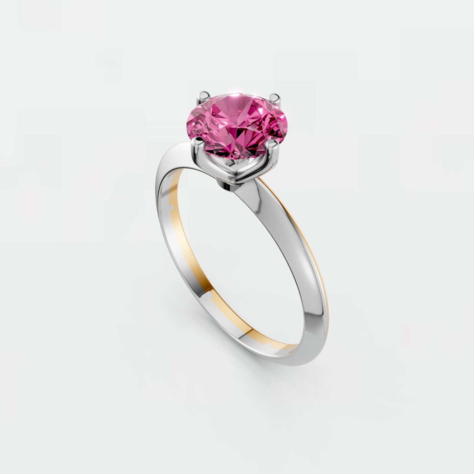 Fancy Pink Round Lab Grown Diamond Prong Basket Set Solitaire Engagement Ring
