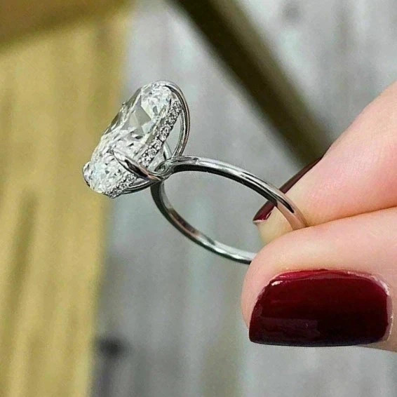 5ct Oval Cut Lab-Created Diamond Solitaire Wedding Ring 14K White Gold Plated