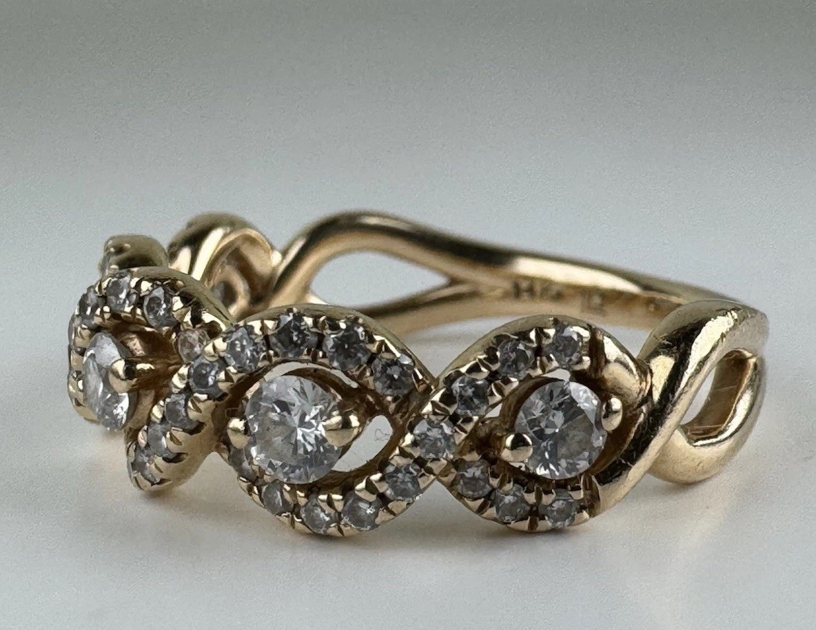 14k Yellow Gold Diamond DNA Criss Cross Anniversary Band Ring Size 6.75″ LLJ