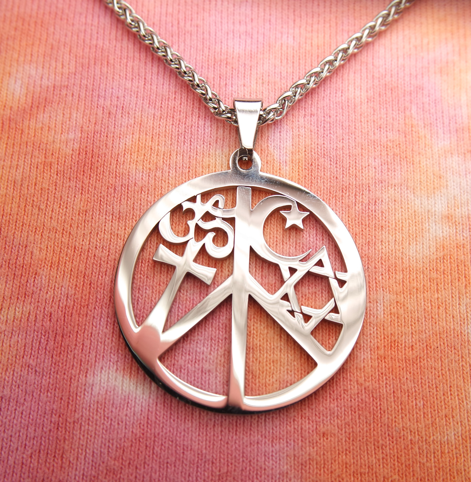 Coexist in Peace Necklace Om Cross Crescent Moon Star David Waterproof Stainless