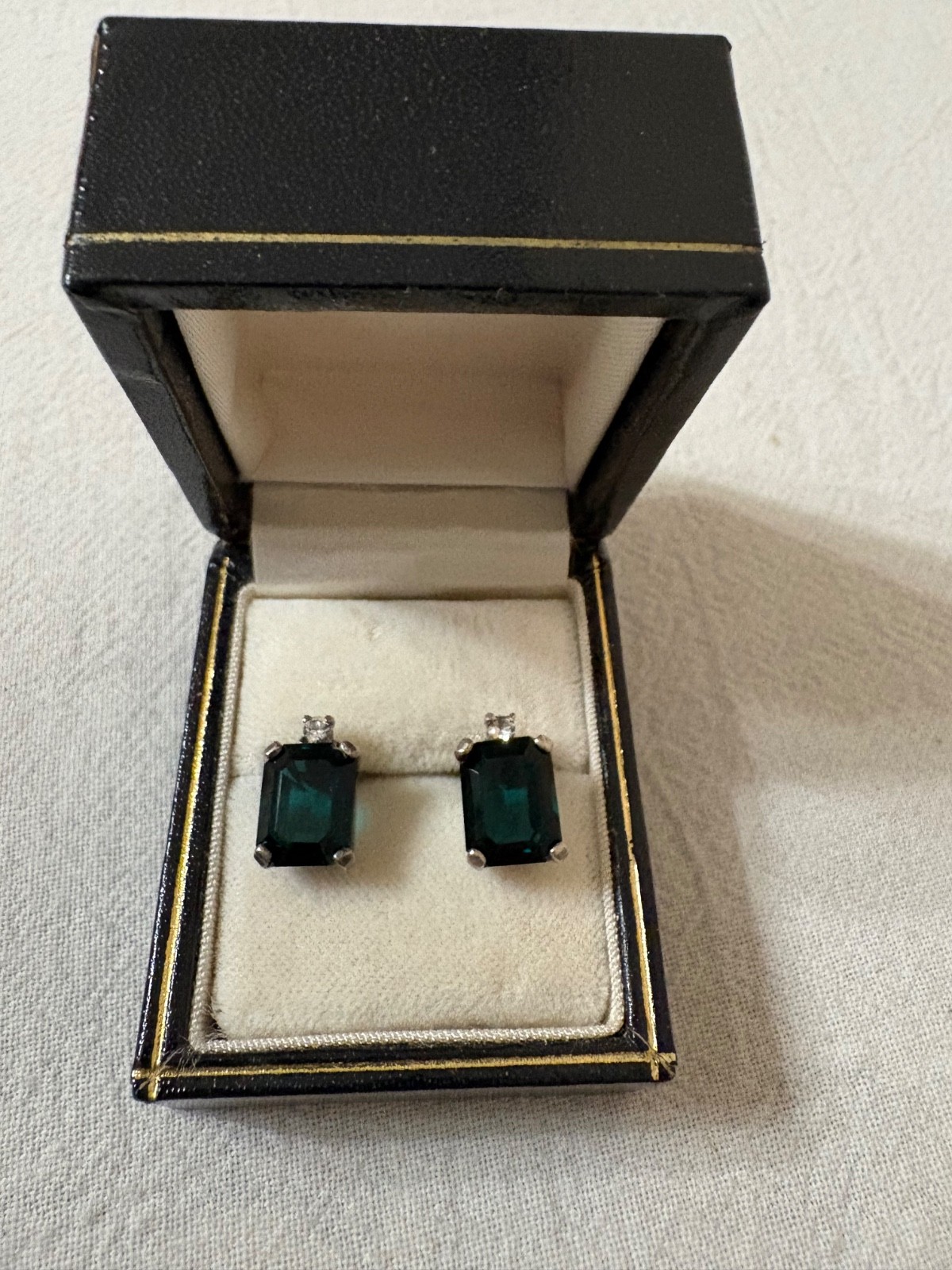 B. David Post Earrings With Deep Green Stone and Small Rhinestone