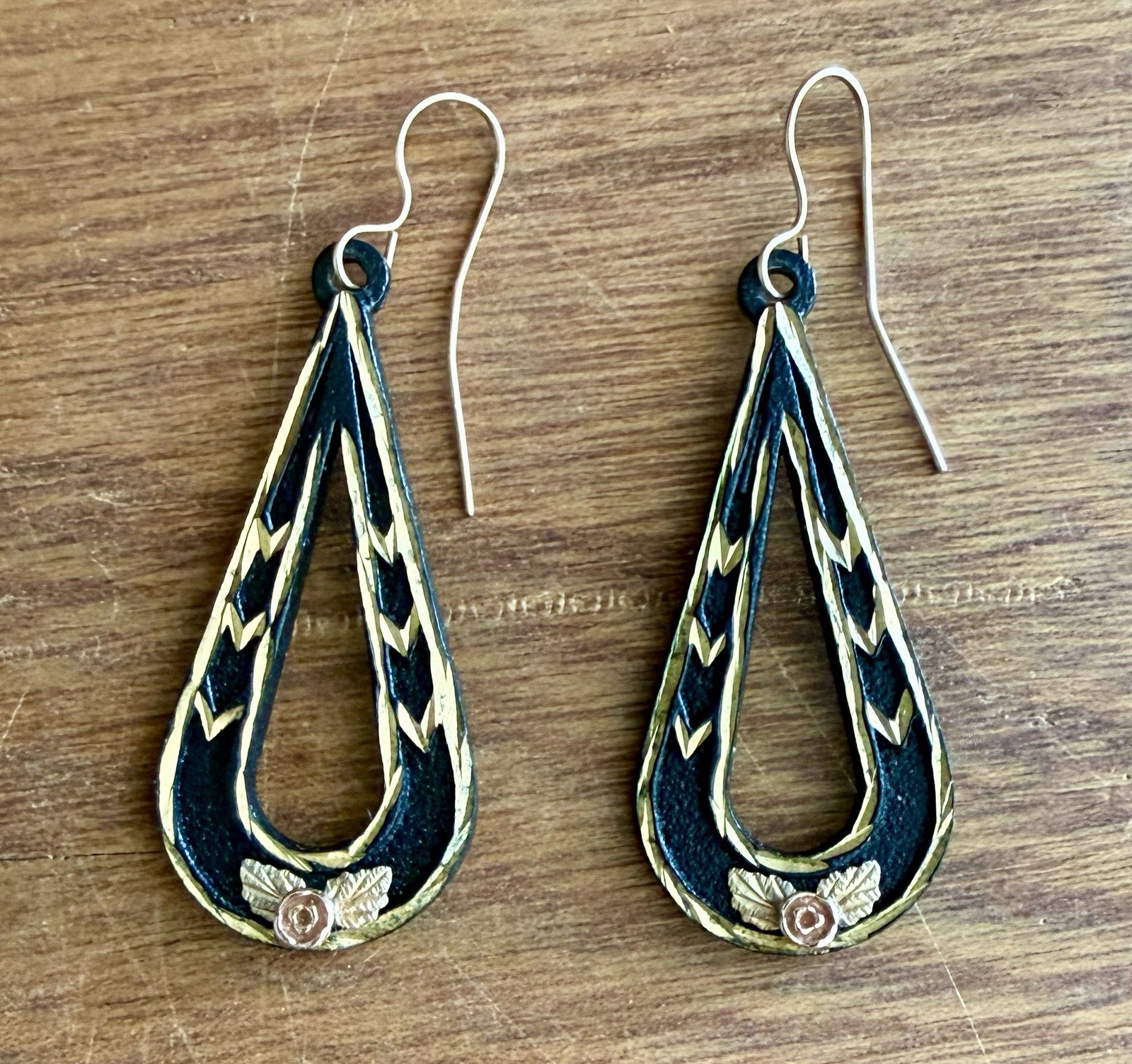Landstrom’s 10k Teardrop Earrings Black Hills Gold Powder Coated