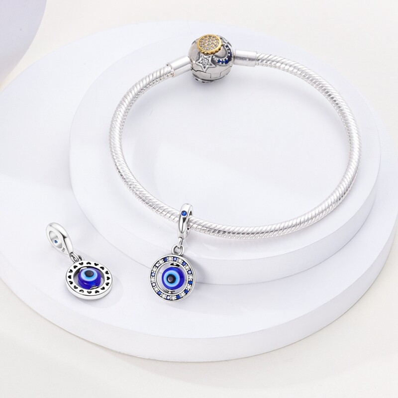 MULA European Silver Plated Charm Blue AAA CZ Rotating eyes For Women Bracelet
