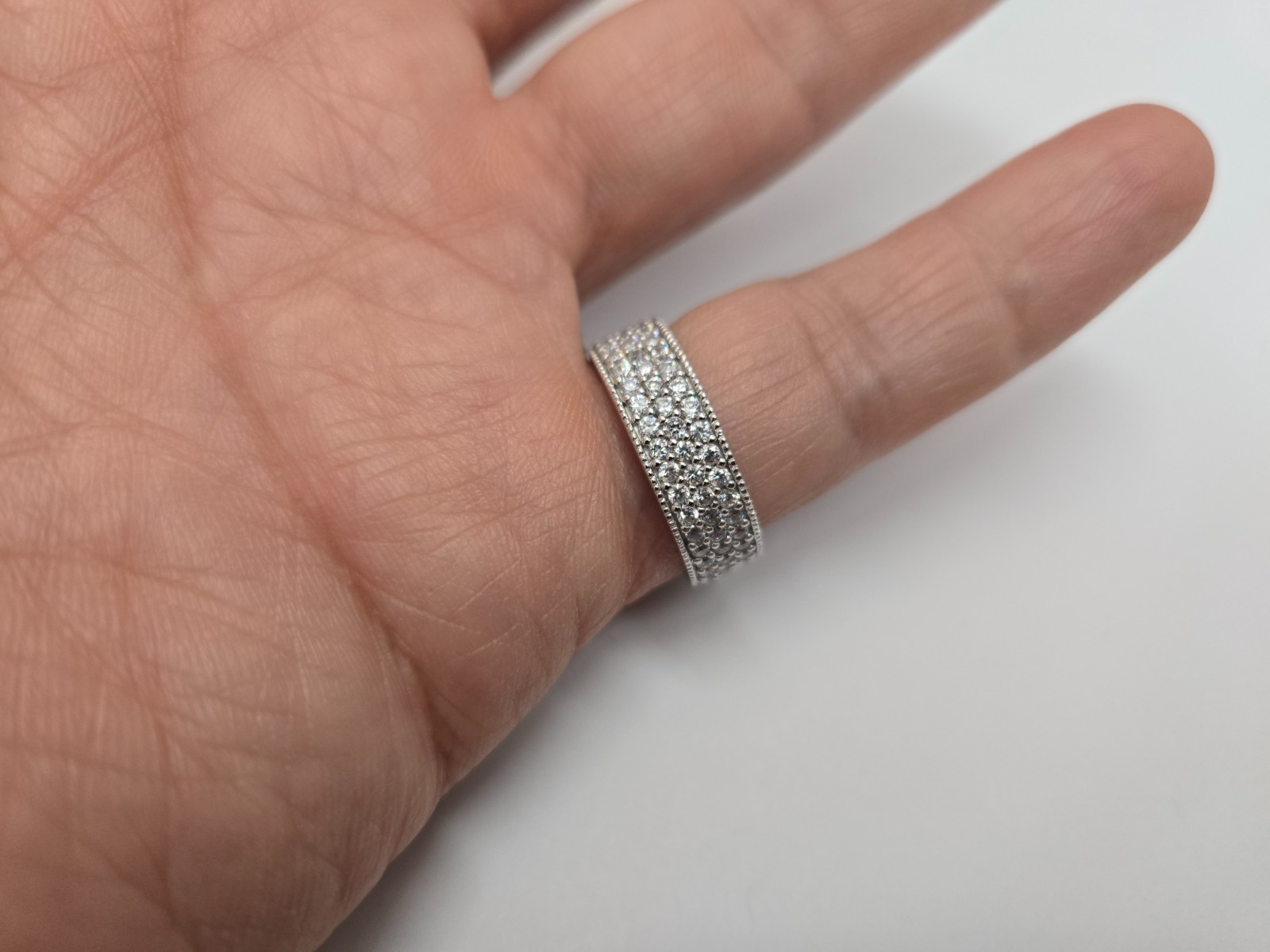 925 Sterling Silver Micro Pave 3-Row CZ Eternity Band Ring 1/4 Inch (6mm) Wide