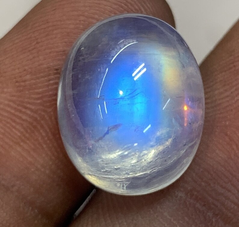 AAAAAA Natural Rainbow Moonstone Multi Blue Fire Oval Shape Cabochon Size13X16MM