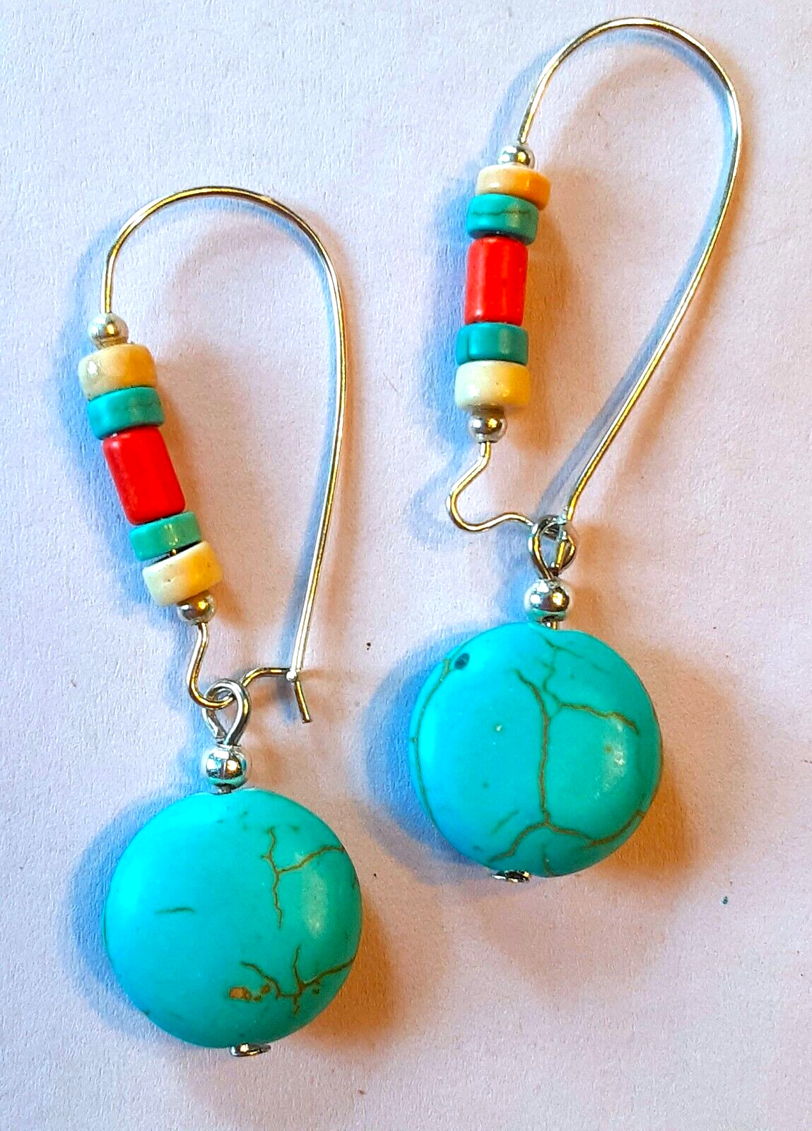 TURQUOISE HOWLITE Colorful Heishi Beads Kidney Wire earring #552