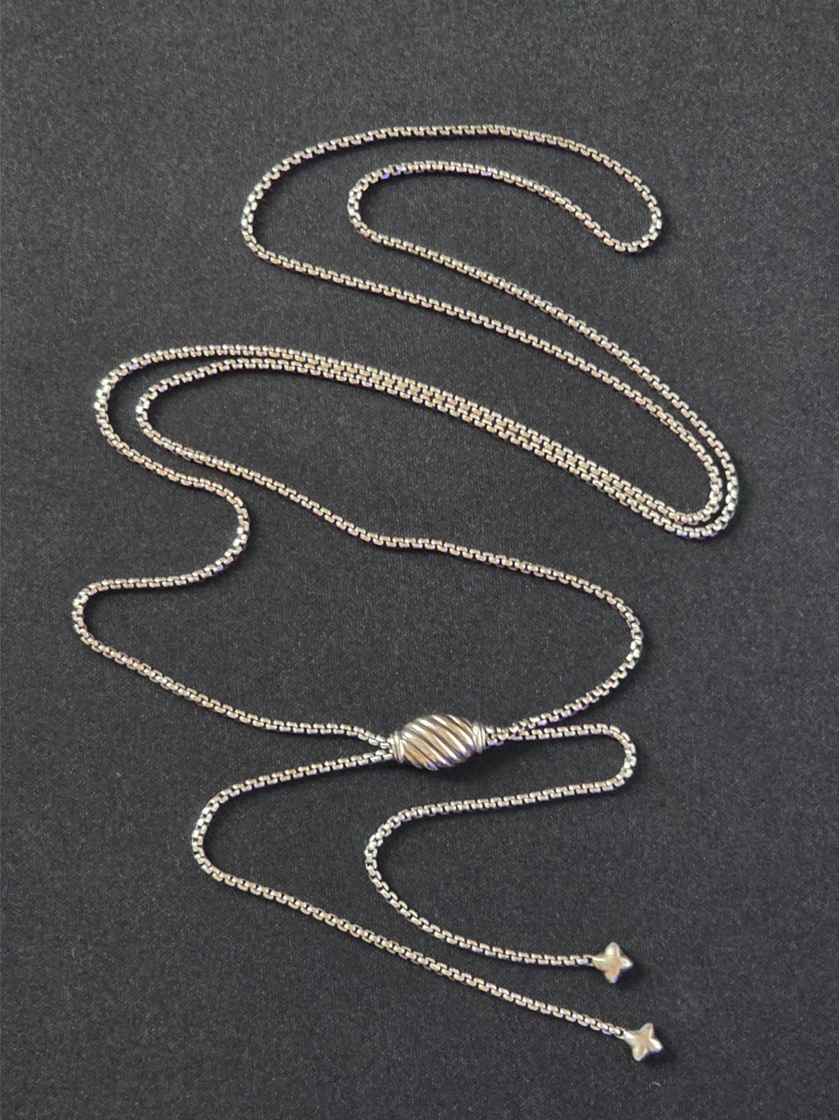 David Yurman Sterling Silver Adjustable Box Chain Slider Lariat Necklace