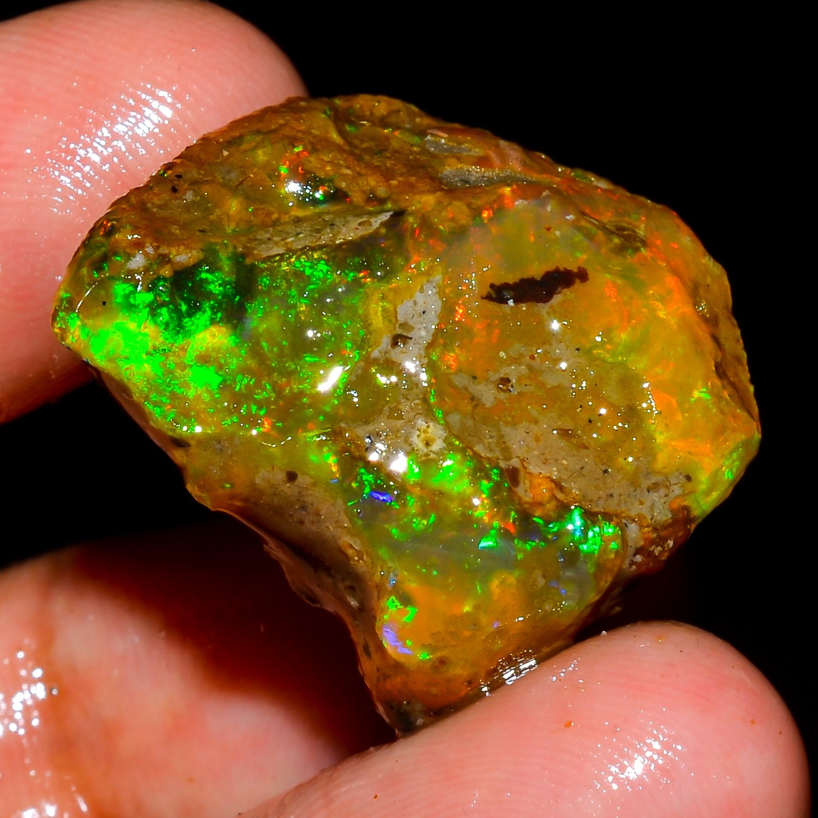 38.5 Ct Ethiopian Opal Rough Gemstone, Loose Gemstone Multi Fire Opal L 88