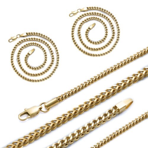 14K Gold Plated Franco Link Chain Solid Square Box Stainless Steel for Men&Women