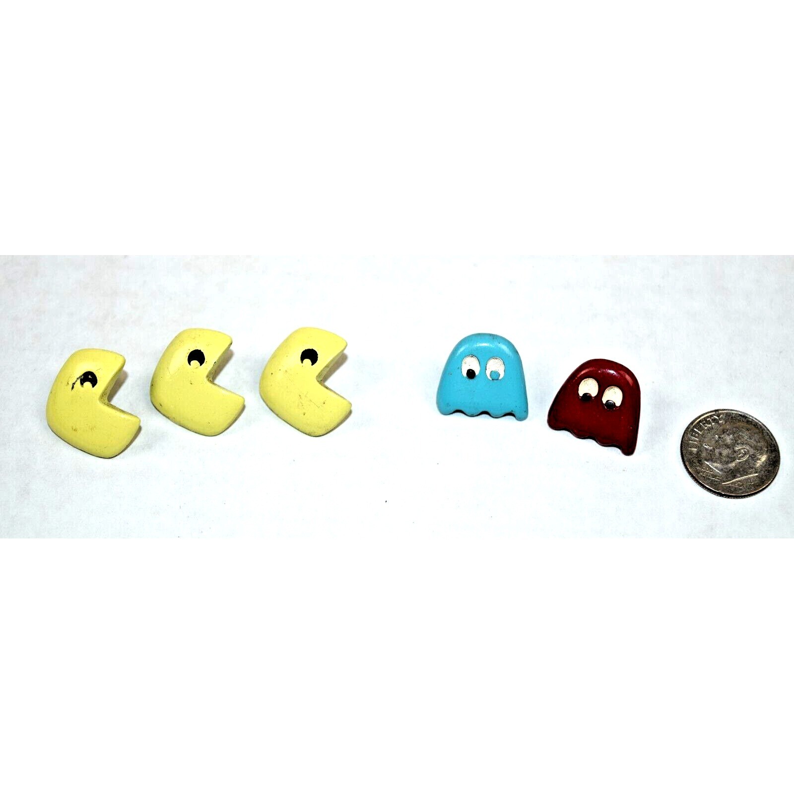 Vintage Pac Man Earrings Dime Size 80s Pac-Man Blinky Inky Ghost Gang Metal