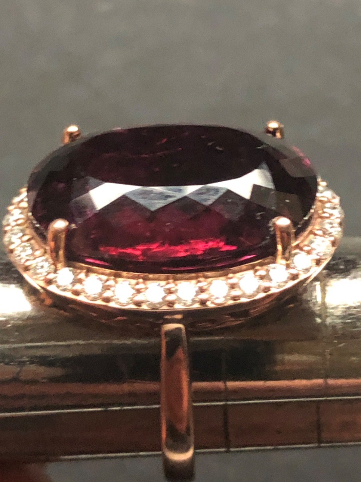 14K Pink Gold Large 21.43 ct. Rubellite Ring Diamond Halo .75 ct . T.W.11.70 grm