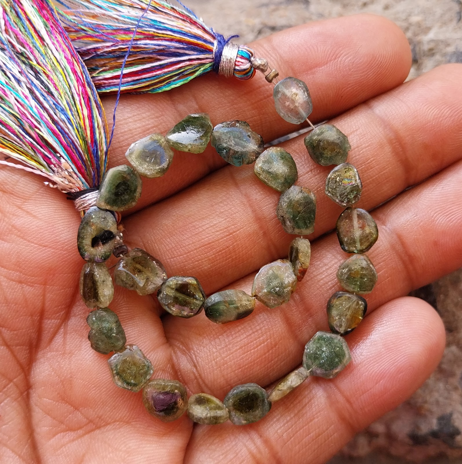 40 Ct 6.5×7 to 7×8.5MM Natural Bi Color Tourmaline Smooth Slice 8 inch Necklace