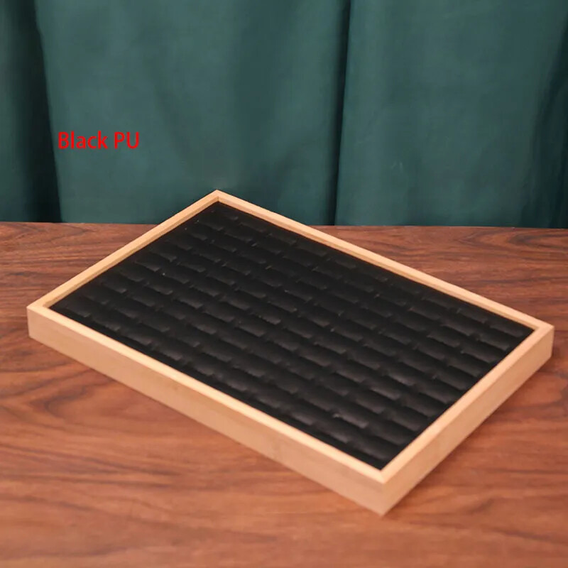 Bamboo 100 Grids Rings Tray Jewelry Showcase Storage Organizer Display Tray
