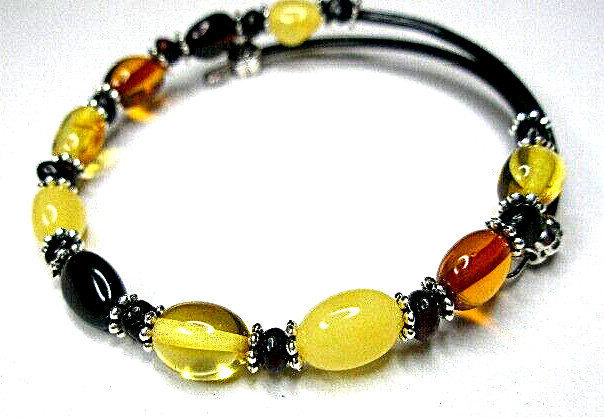 Baltic Amber Bracelet Black Cognac Egg Yolk Butterscotch Polished – Adjustable