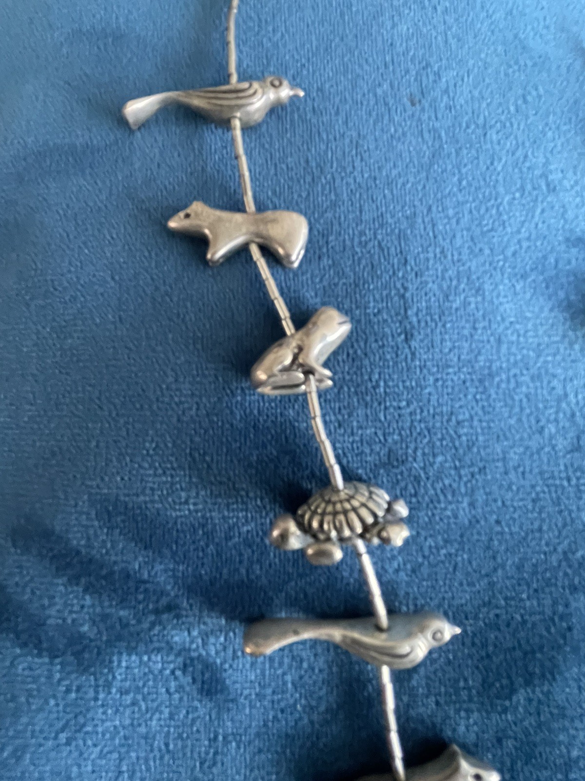Vintage Sterling Silver Animal Fetish Bead Liquid Heavy Necklace and Earrings