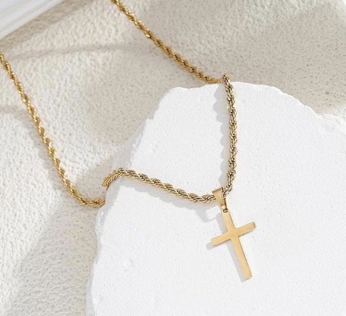 Men’s Gold Cross Necklace Stainless Steel Rope Chain 22.4” Pendant Jewelry