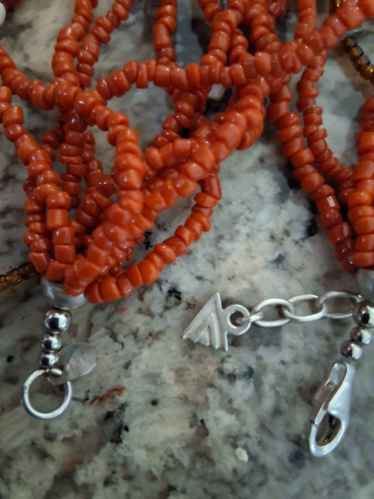 Multi-Strand Orange Heishi Beaded Statement Necklace, Adjustable Lobster Clasp