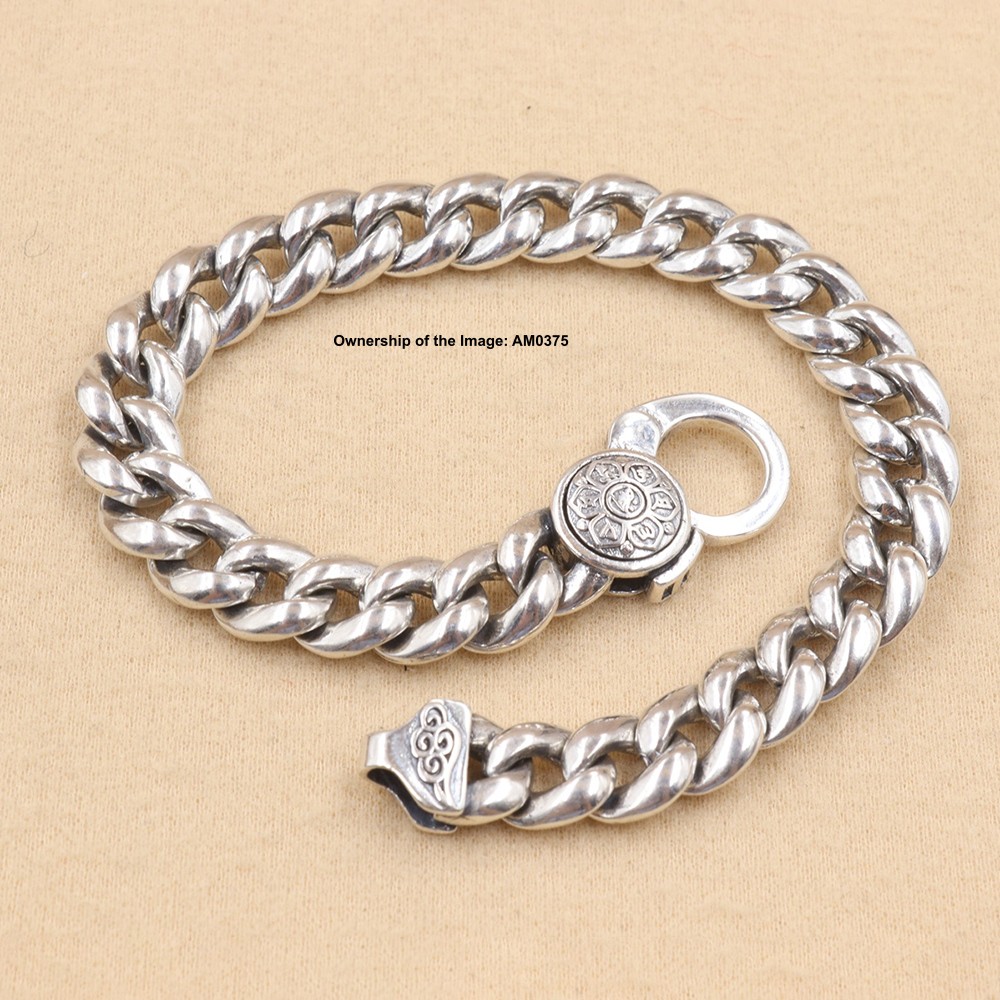 Pure S925 Sterling Silver Bracelet 9mm Curb Link Chain Bangle 7.1-8.7inch