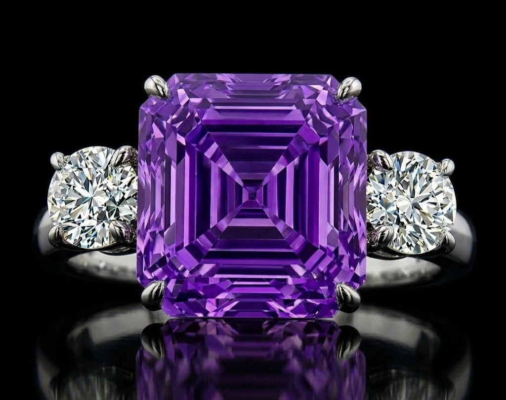 10.80 Ct Certified Asscher Purple Natural Diamond Ring VVS1 White Gold Finish