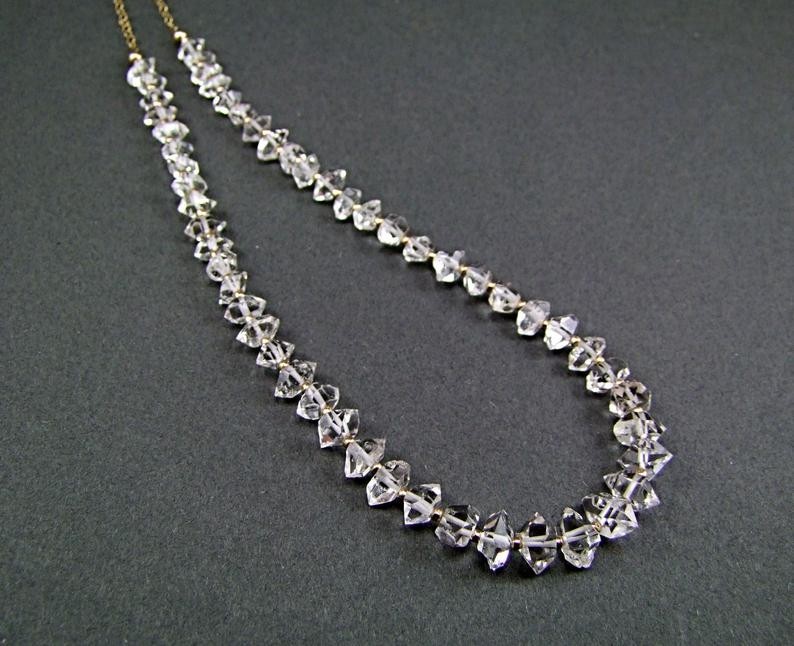 Double Terminated Crystal Herkimer Diamond Necklace 925 Sterling Silver Jewelry