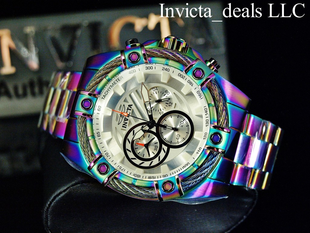 Invicta 52mm Men’s BOLT Chronograph White Dial IRIDESCENT Tone Stainless St Watc