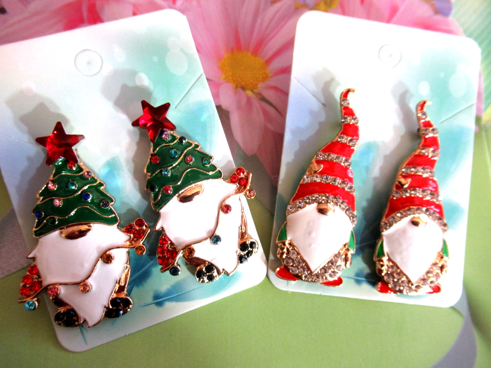Cute Christmas Gnome Lights Multi-Crystal Statement Drop Earrings You Choose