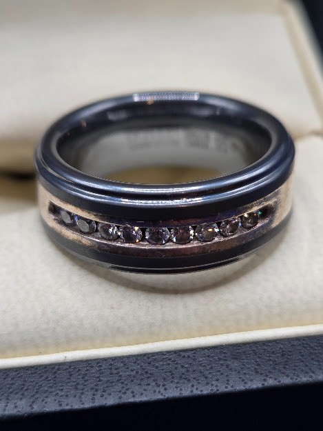 Men’s Size 8 Wedding Ring 9 Diamonds Triton Tungsten Carbide .925 Get it first