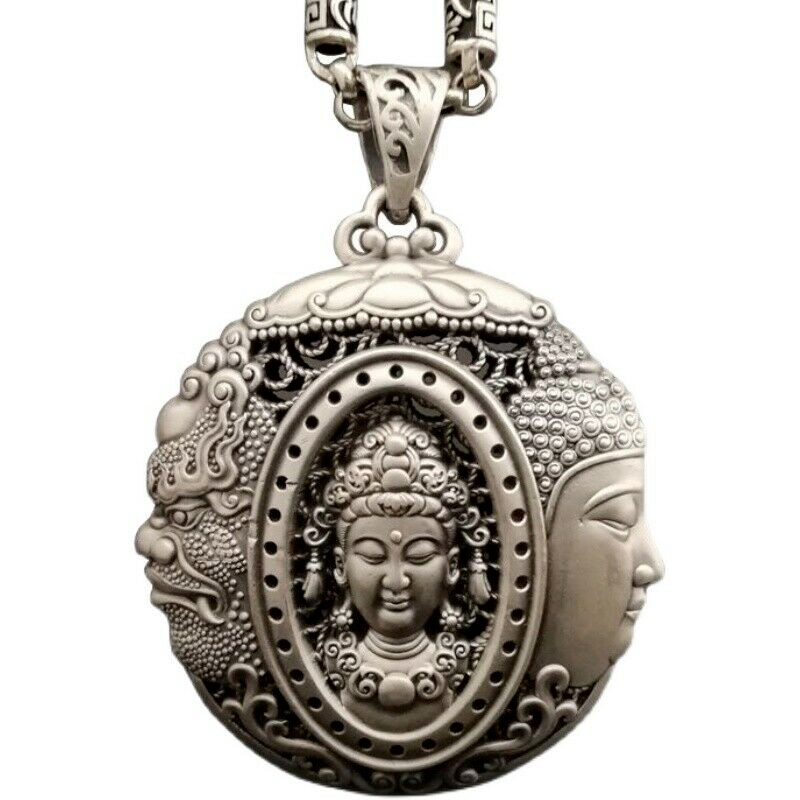 Pure Real S999 Sterling Silver Men Women Kwan-yin Bless Pendant 24-25g Gift