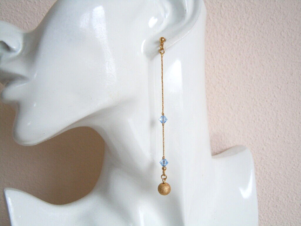 Earrings Ball & Glass Blue Metal Gold Tone 4.3 G/H: 7.2 Cm