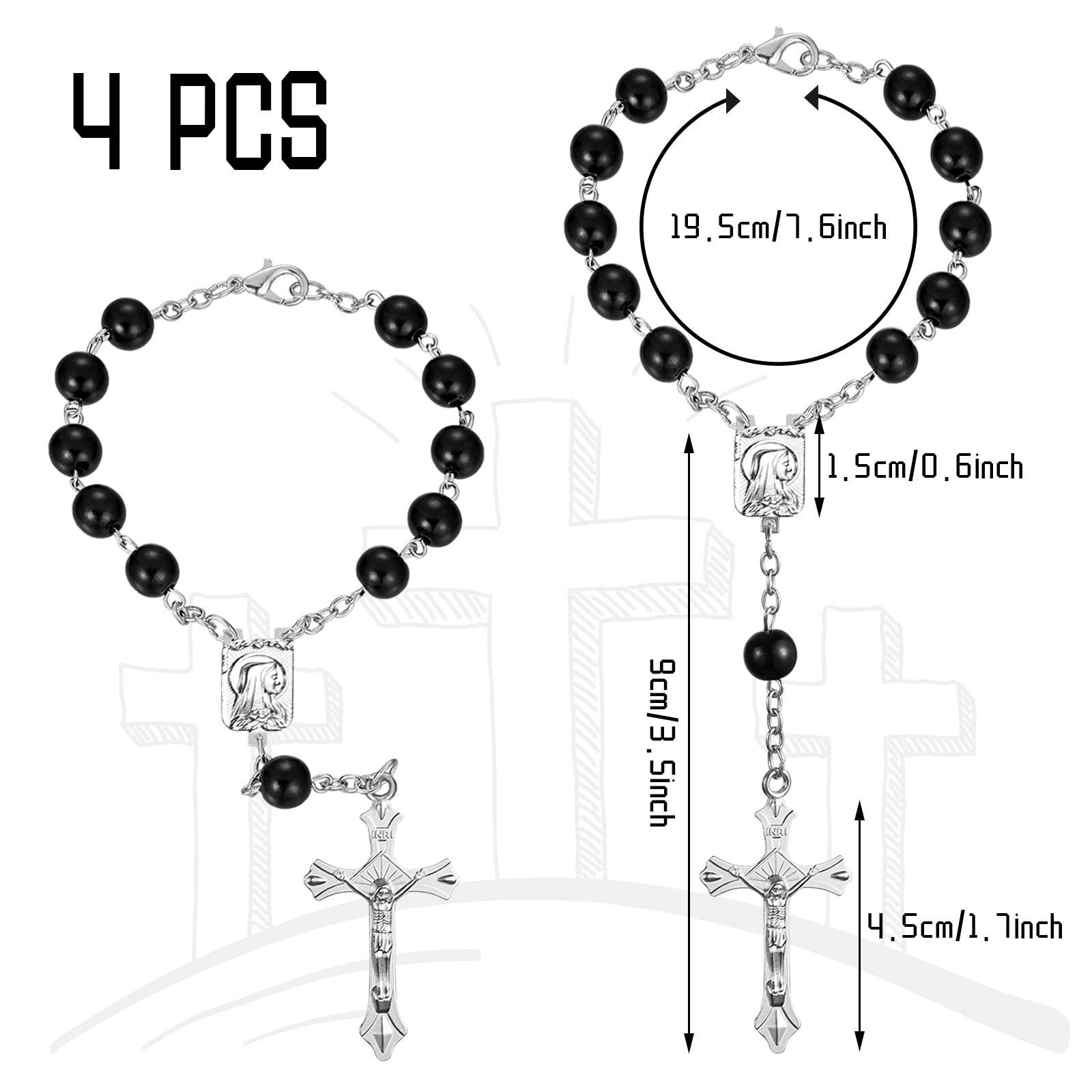 4 Pieces Auto Rosary for Rearview Mirror Pearl Glass Beads Catholic Bracelet