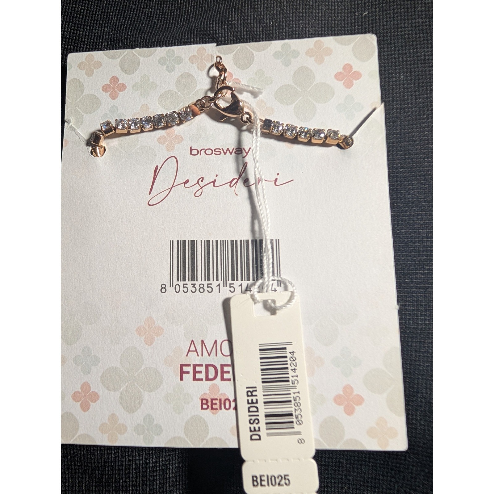 Brosway Desideri Rose Gold Tone Crystal Heart Charm Bracelet MSRP $74