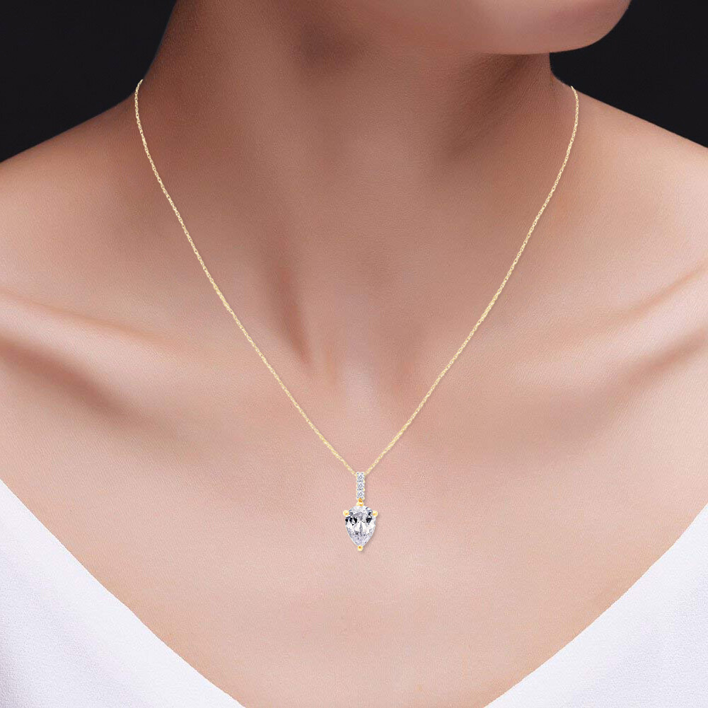 1.90ct Pear Moissanite 10X7MM Solitaire Pendant Necklace in Sterling Silver