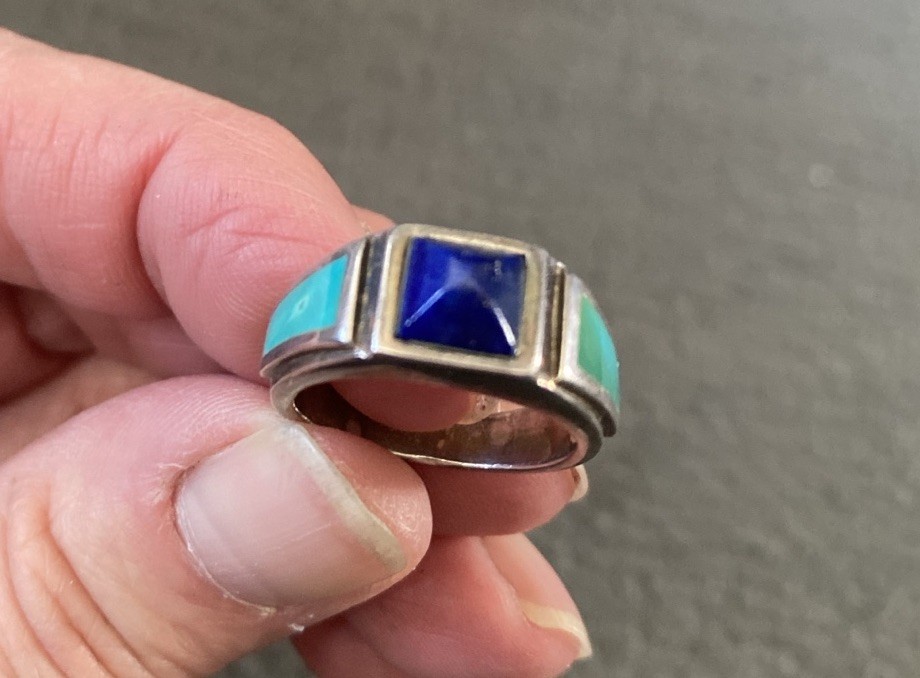 Sterling Silver Turquoise And Lapis Inlay Ring/Southwestern Navajo Style 5.7 gr