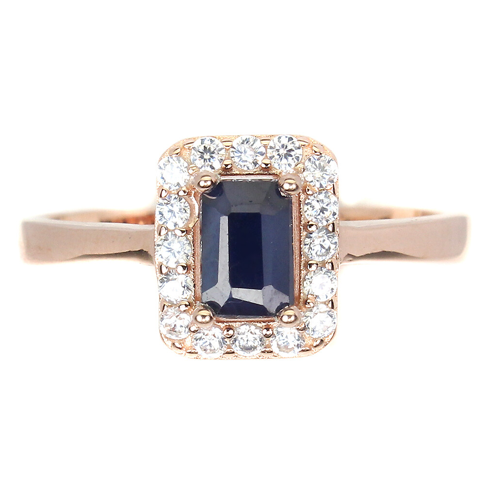 925 Sterling Silver Diffused Octagon Blue Sapphire 6x4mm Simulated Cz Ring Sz 8