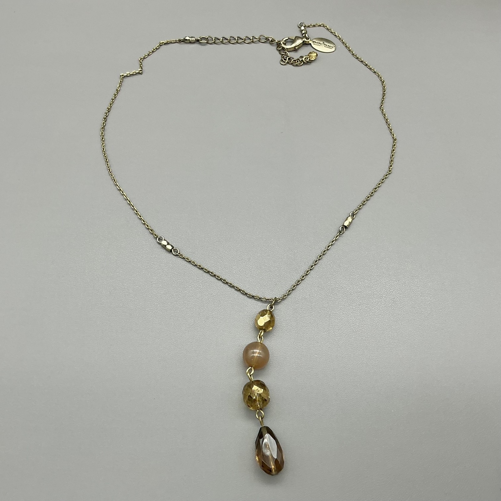 White House Black Market Necklace Gold Tone Y Drop Teardrop Pendant Brown Beads