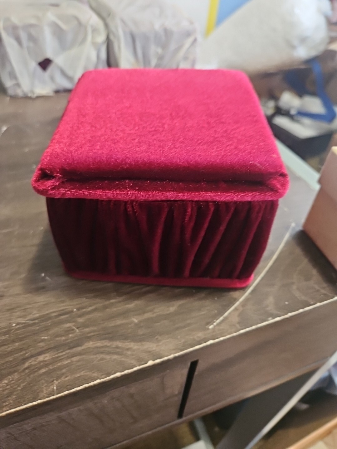Red Maroon Velvet Square Jewelry Box With Bow Big Box Gift Box Soft